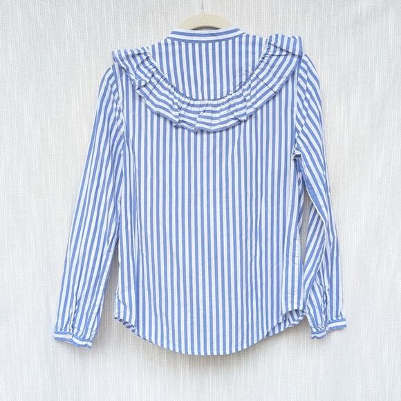 Madewell Blue Striped Cotton Ruffle Front Blouse Button-up Shirt, size XS - Picture 2 of 7